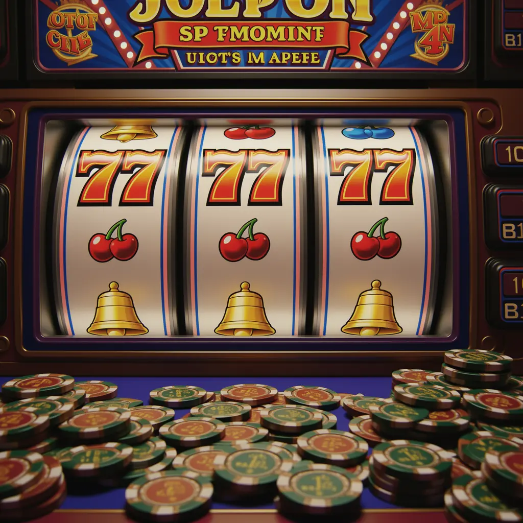 BwanaBet – Experience thrilling classic slot action made for Zambian players Close-up view of classic slot machine reels landing on sevens and cherries surrounded by casino coins representing the thrilling slots experience at BwanaBet in Zambia